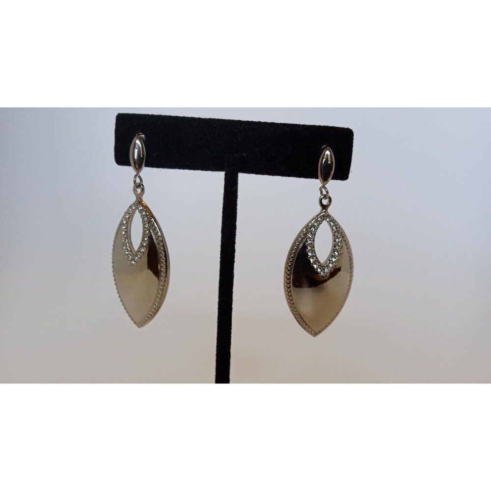 Stainless Steel & Clear Crystal Stud Dangle Earrings 2.5 inch - Picture 2 of 9